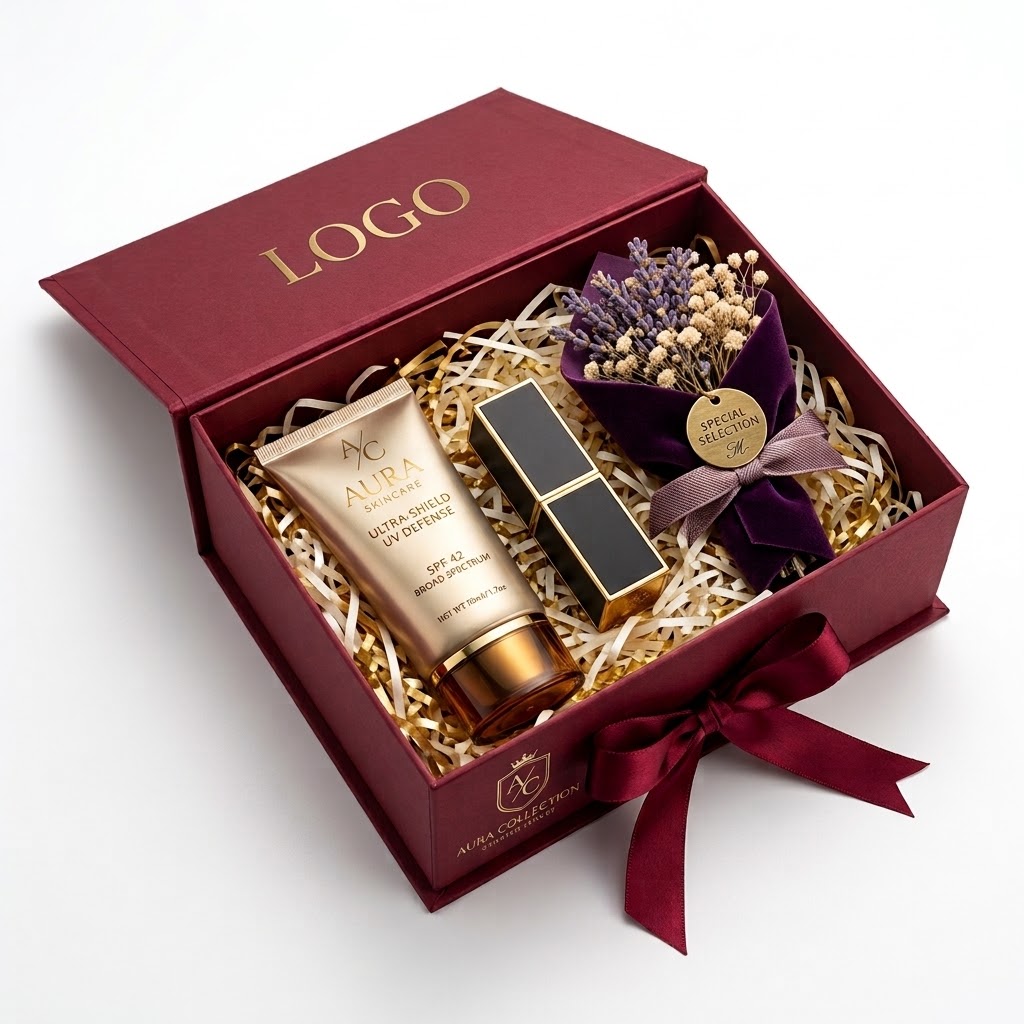 Red luxury makeup gift set with decor